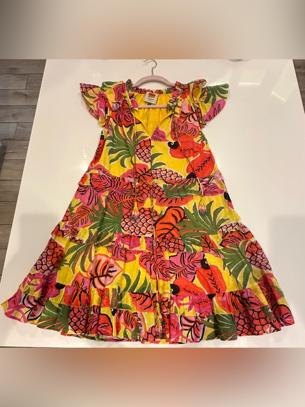 FARM Rio Yellow Fruit Dream Ruffle Mini Dress